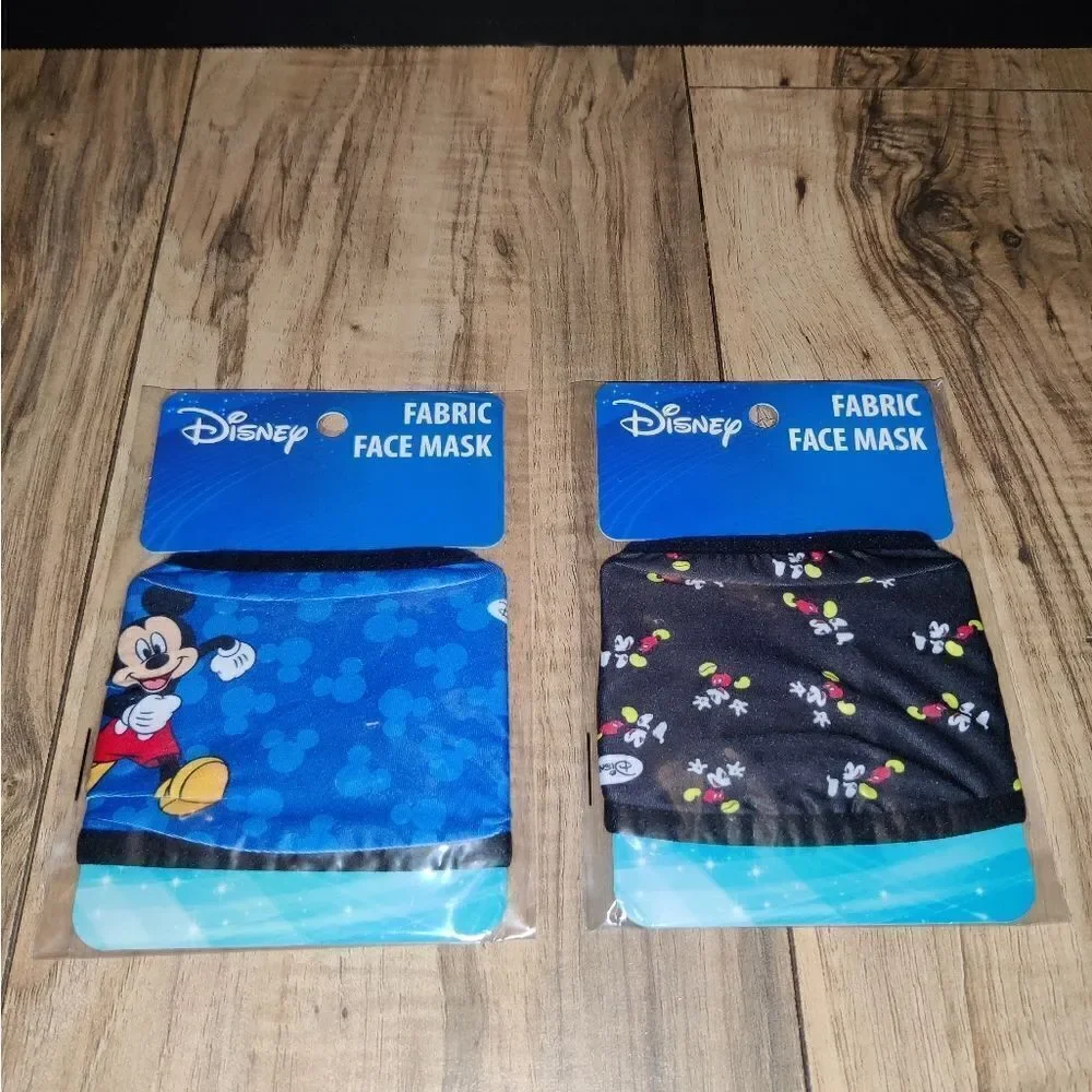 Disney Mickey Mouse Fabric Face Mask Set Of 2 Youth New In Packages Black & Blue